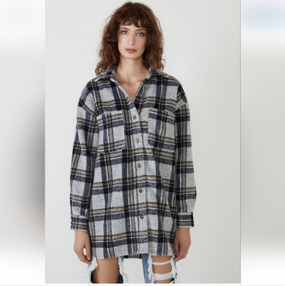 Bardot Plaid Shacket Jacket Blue Medium